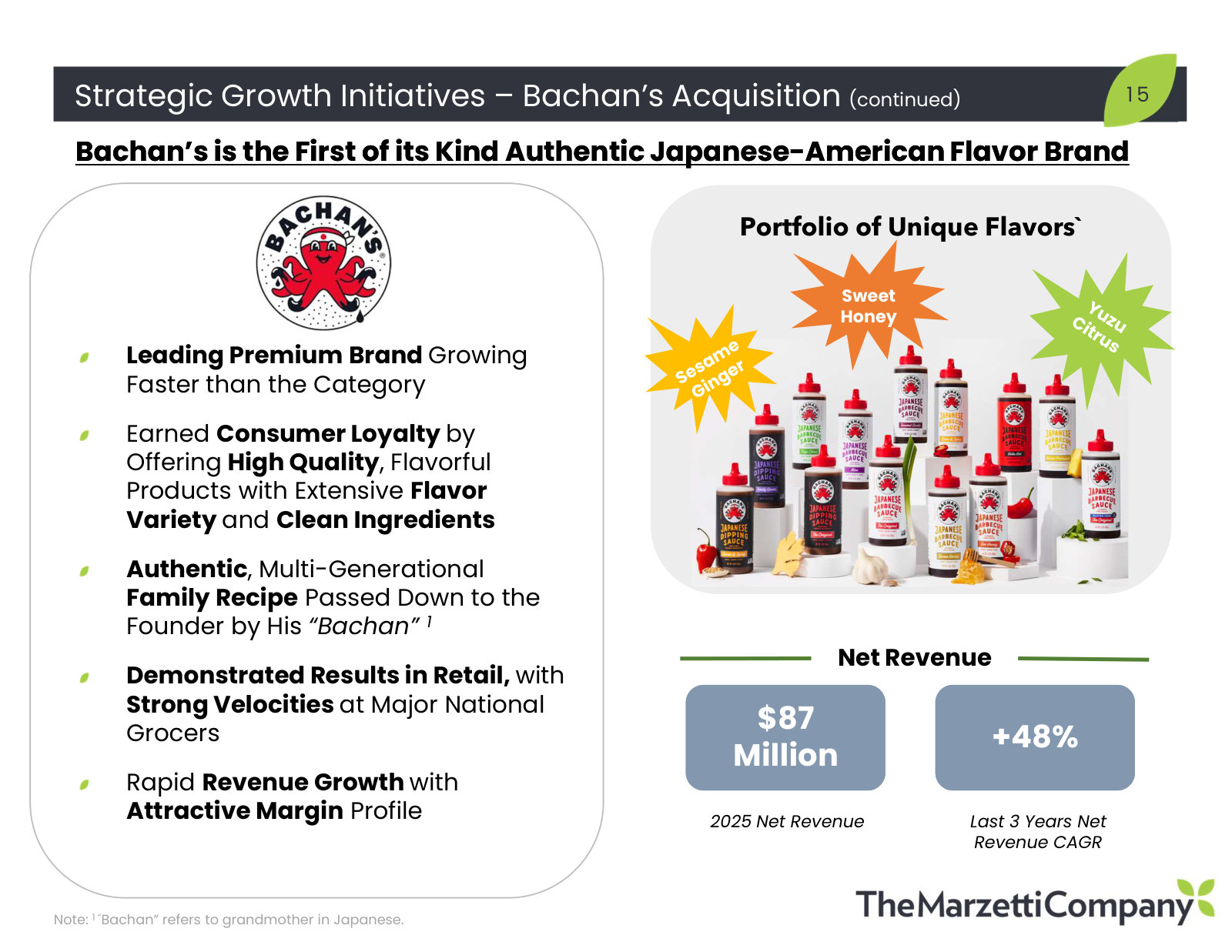 What was bought: an $87m-revenue Japanese barbecue sauce brand compounding at 48% a year over three years.